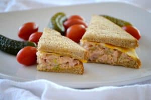 This Easy Ham Salad with chopped ham, mayo, mustard, pickle relish and a touch or Sriracha will make this sandwich fixing a new back-to-school favorite.