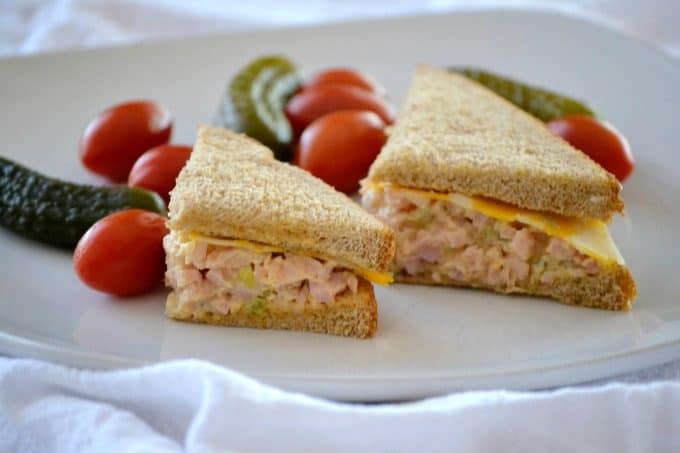 This Ham Salad with chopped ham, mayo, mustard, pickle relish and a touch or Sriracha will make this sandwich fixing a new back-to-school favorite.