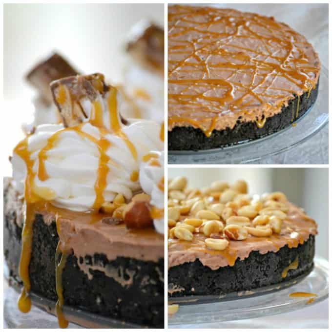This No Bake Nutella Snickers Pie from Julianne Bayer's cookbook, No Bake Treats: Incredible Unbaked Cheesecakes, Icebox Cakes, Pies and More, is going to be a hit this summer with the delicious creamy Nutella filling, salted caramel and chopped Snickers on top.