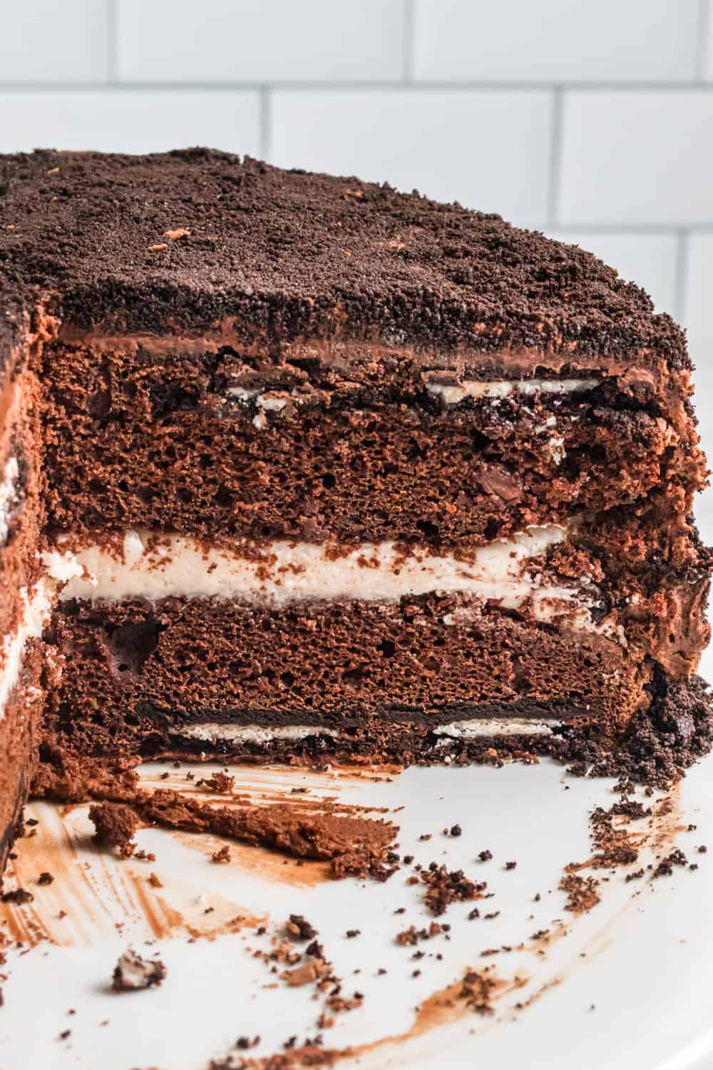 Chocolate Cake with Oreos inside.