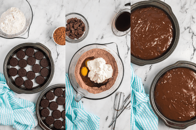 Making the batter for an Oreo cake.