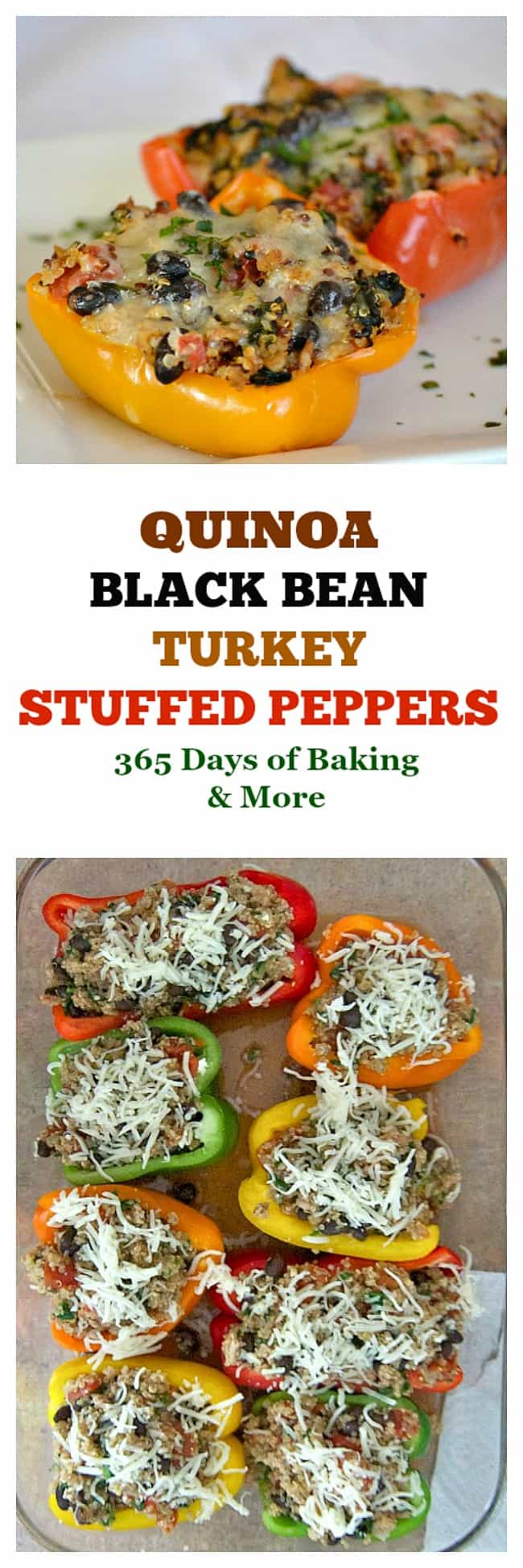 Quinoa, Black Bean and Turkey Stuffed Peppers - colorful bell peppers stuffed with quinoa, black beans and turkey that will satisfy any hungry appetite.