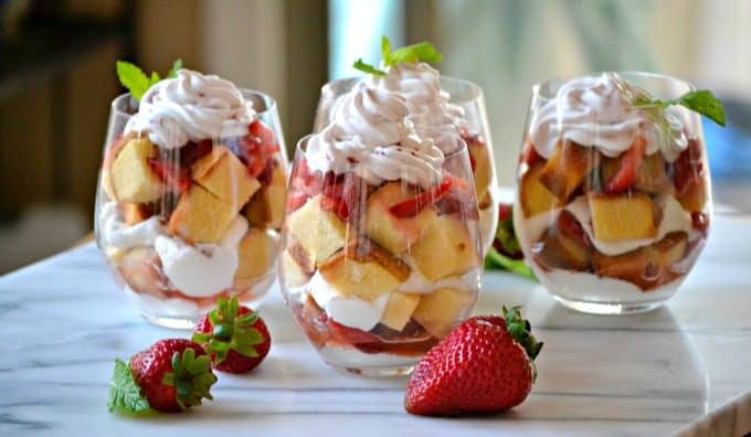 This Strawberries Lenox Shortcake is a simple and easy dessert made with a store bought pound cake, fresh whipped cream and fresh strawberries soaked in a flavorful syrup.