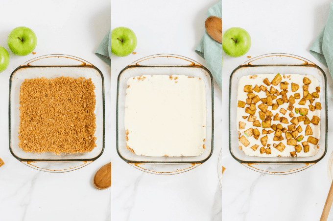 process shots for Caramel Apple Cheesecake Bars