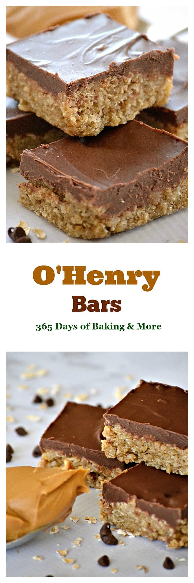 O'Henry Bars are a sweet oatmeal base topped with chocolate and peanut butter - a great after-school snack or a delicious addition to holiday cookie trays!