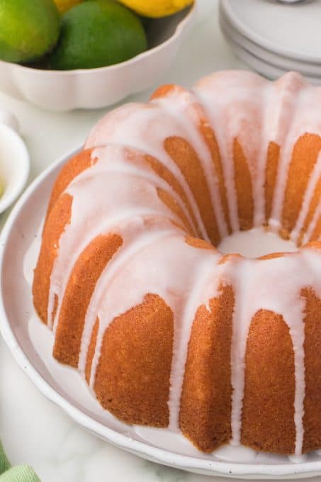 Glaze on top of a citrus pound cake.