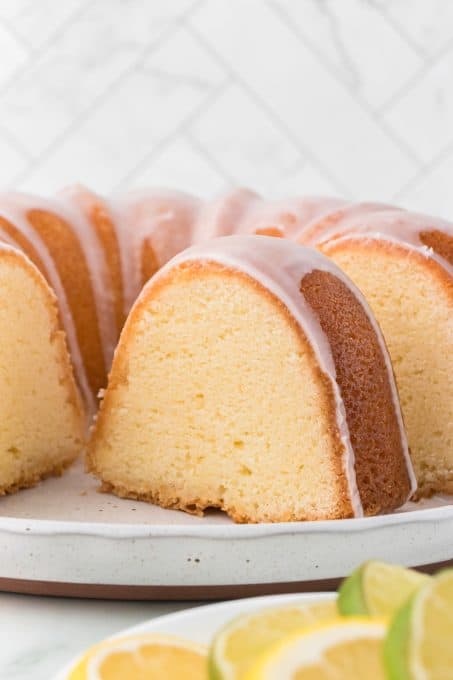 A citrus pound cake with a soft inside, crunchy outside and lemon-lime glaze.