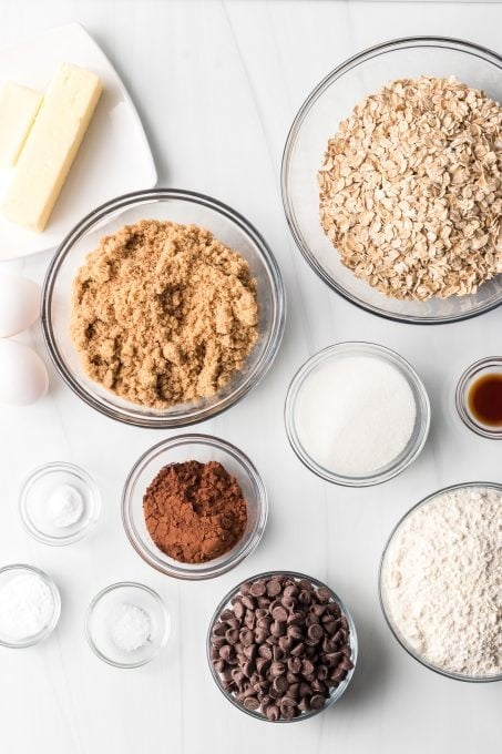 Chocolate Oatmeal Cookie ingredients.