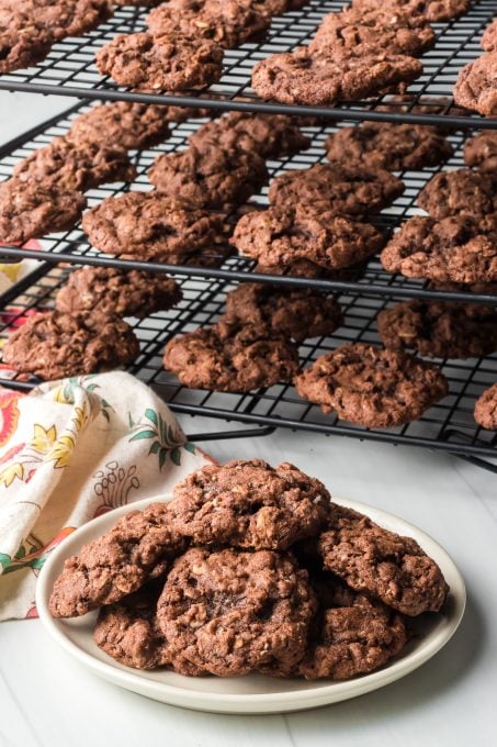 Oatmeal Cookies made with cocoa and chocolate chips.