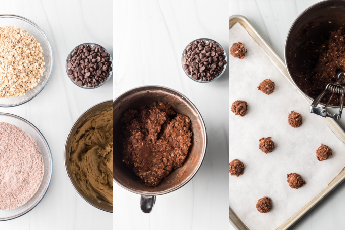Double Chocolate Oatmeal Cookies Process Photos.