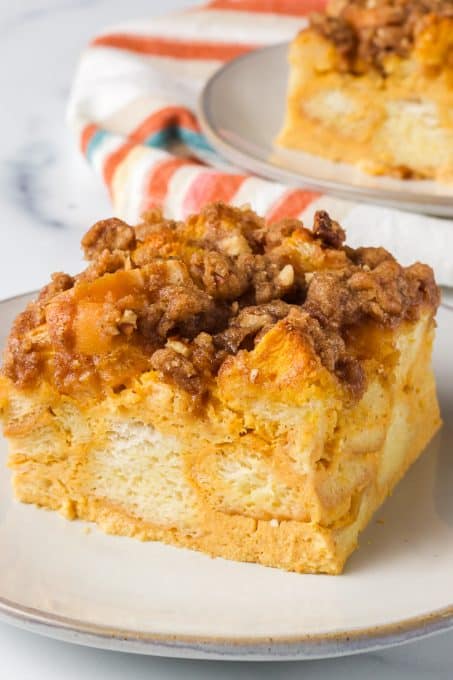 A slice of Baked Pumpkin French Toast.