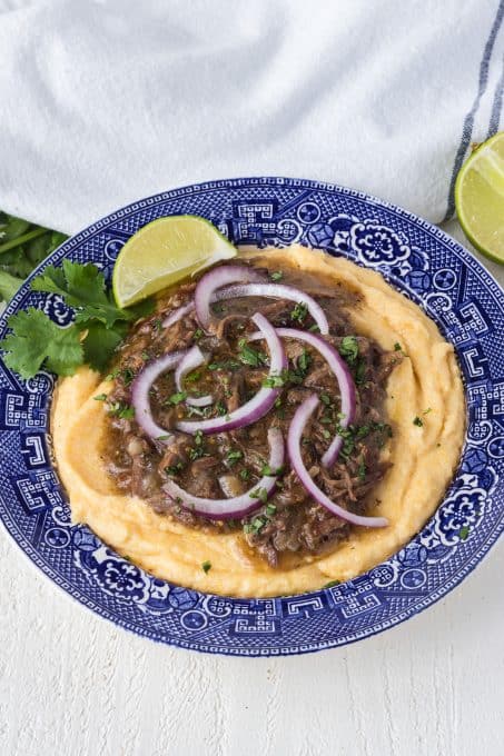 Beef Salsa Verde with polenta.