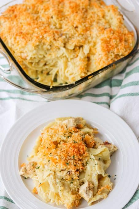 A plate of Chicken Noodle Casserole.