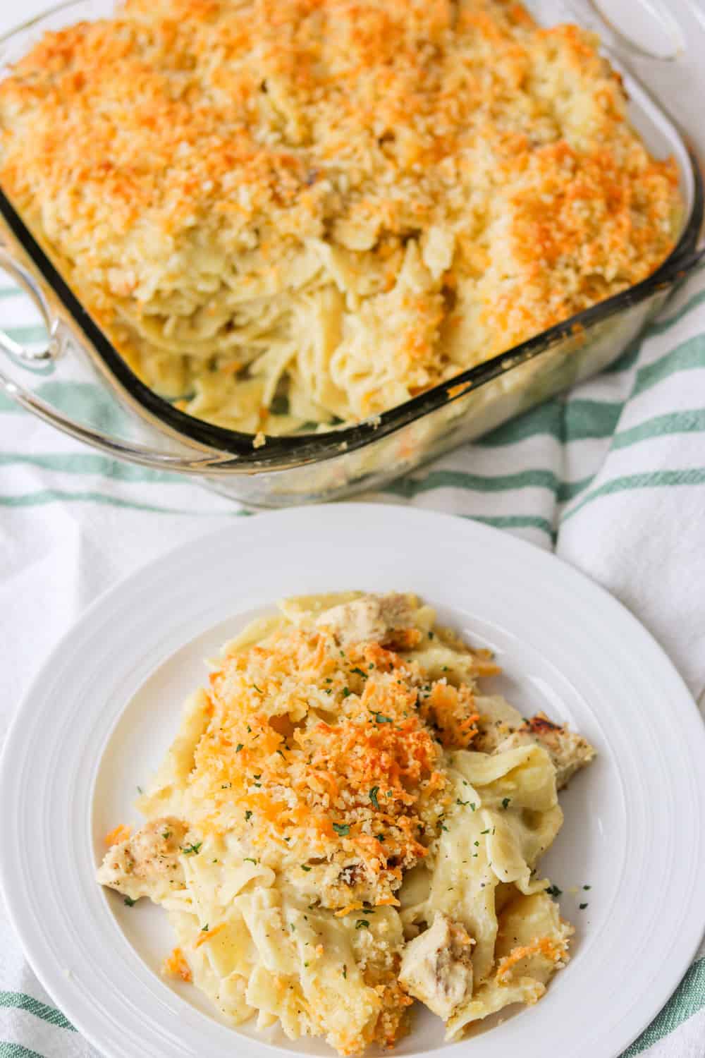 A plate of Chicken Noodle Casserole.