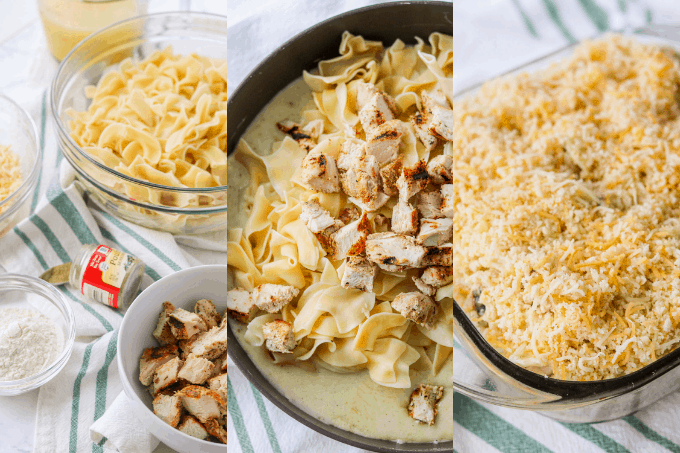 Process steps for making Chicken Noodle Casserole.