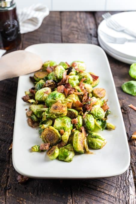 A plate of Brussels sprouts sweetened with maple syrup.