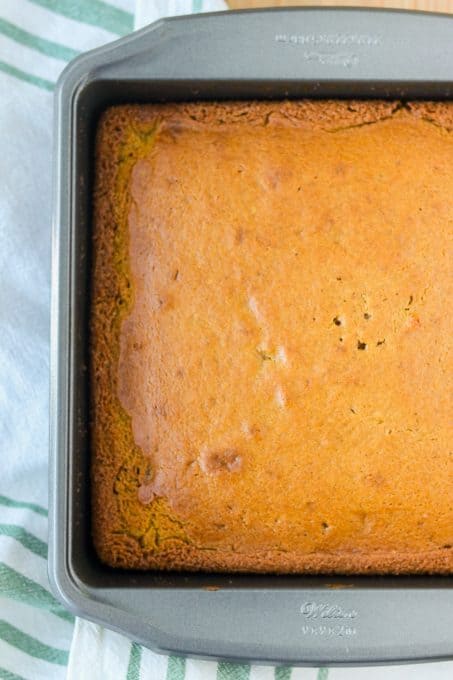 Pumpkin cake with chocolate before it's frosted.