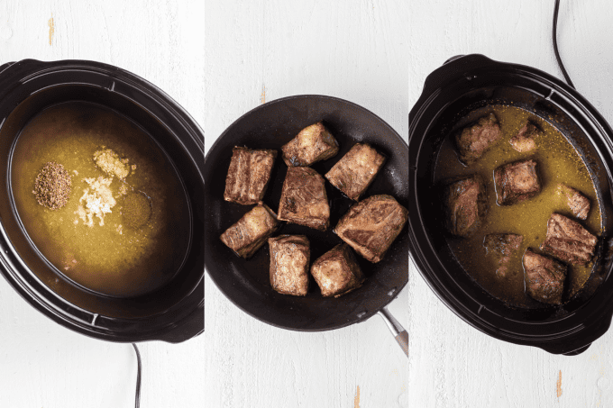 Process photos for Slow Cooker Beef Chile Verde.
