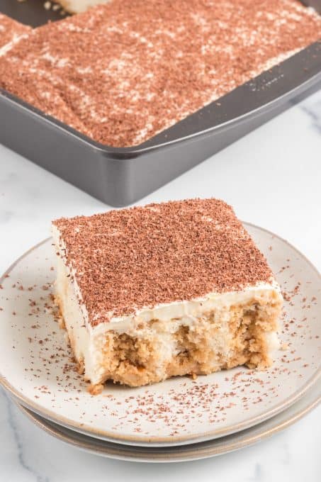 White cake flavored with coffee syrup.