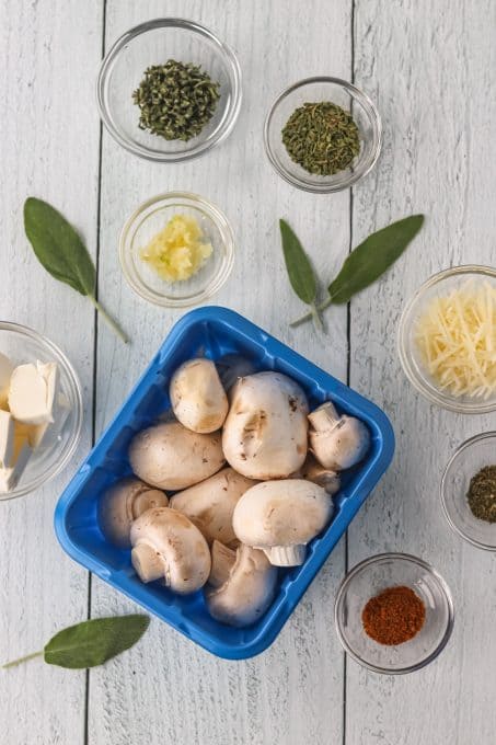Ingredients for mushrooms stuffed with cream cheese.