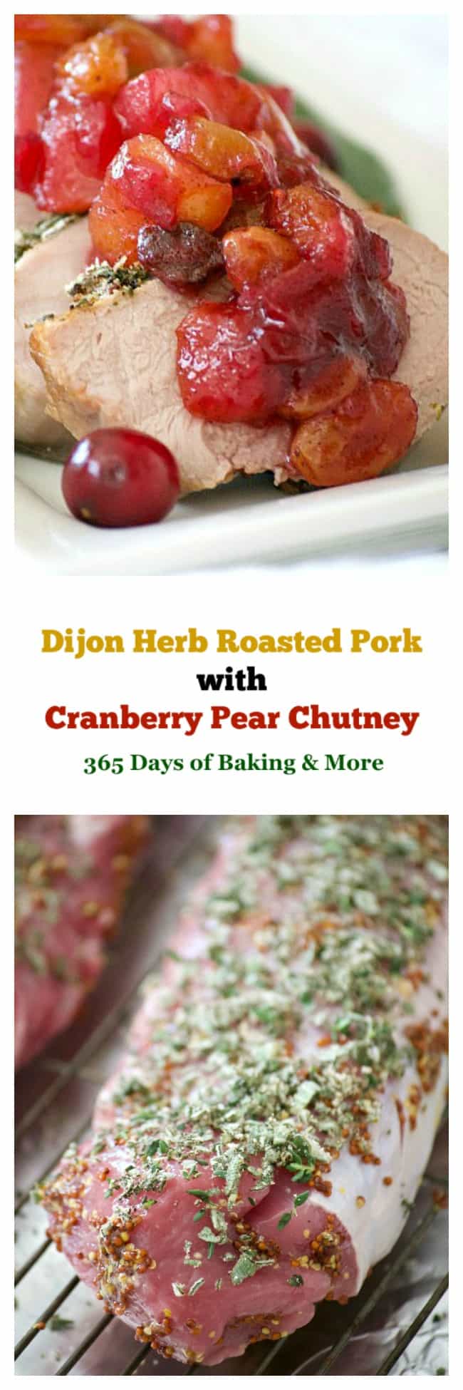 This Dijon Herb Roasted Pork with Cranberry Pear Chutney made with a Smithfield Prime Pork Tenderloin is an easy and delicious dinner perfectly suited for holiday entertaining!