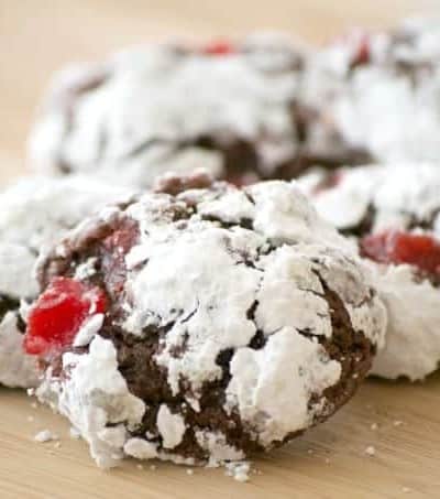 These Chocolate Cherry Crinkles are a chocolate crinkle cookie with maraschino cherries. If you like chocolate covered cherries, this cookie is for YOU!