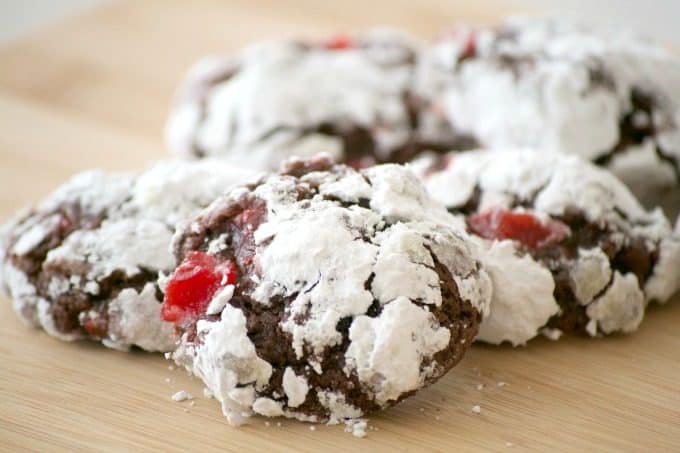 These Chocolate Cherry Crinkles are a chocolate crinkle cookie with maraschino cherries. If you like chocolate covered cherries, this cookie is for YOU!