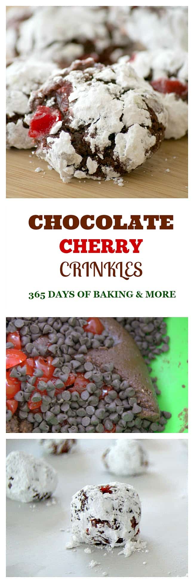 These Chocolate Cherry Crinkles are a chocolate crinkle cookie with maraschino cherries. If you like chocolate covered cherries, this cookie is for YOU!