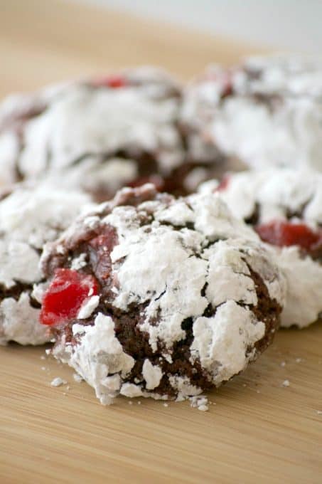 These Chocolate Cherry Crinkles are a chocolate crinkle cookie with maraschino cherries. If you like chocolate covered cherries, this cookie is for YOU!