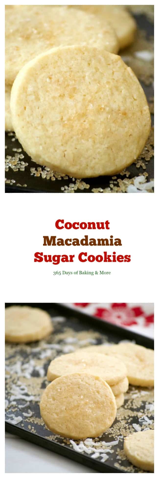 This Coconut Macadamia Nut Shortbread is a butter shortbread cookie with shredded coconut and macadamia nuts to remind you of the tropics.