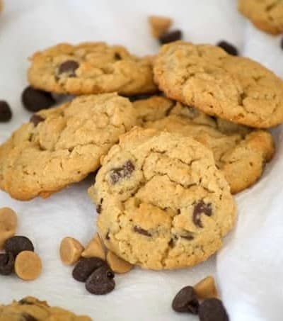 These Double Peanut Butter Oatmeal Chocolate Chip Cookies are bursting with peanut butter flavor and just a hint of chocolate. The perfect midnight snack!