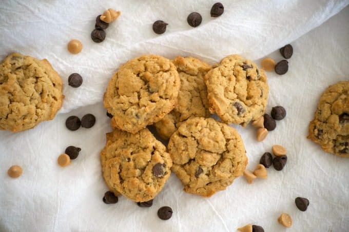 These Double Peanut Butter Oatmeal Chocolate Chip Cookies are bursting with peanut butter flavor and just a hint of chocolate. The perfect midnight snack!