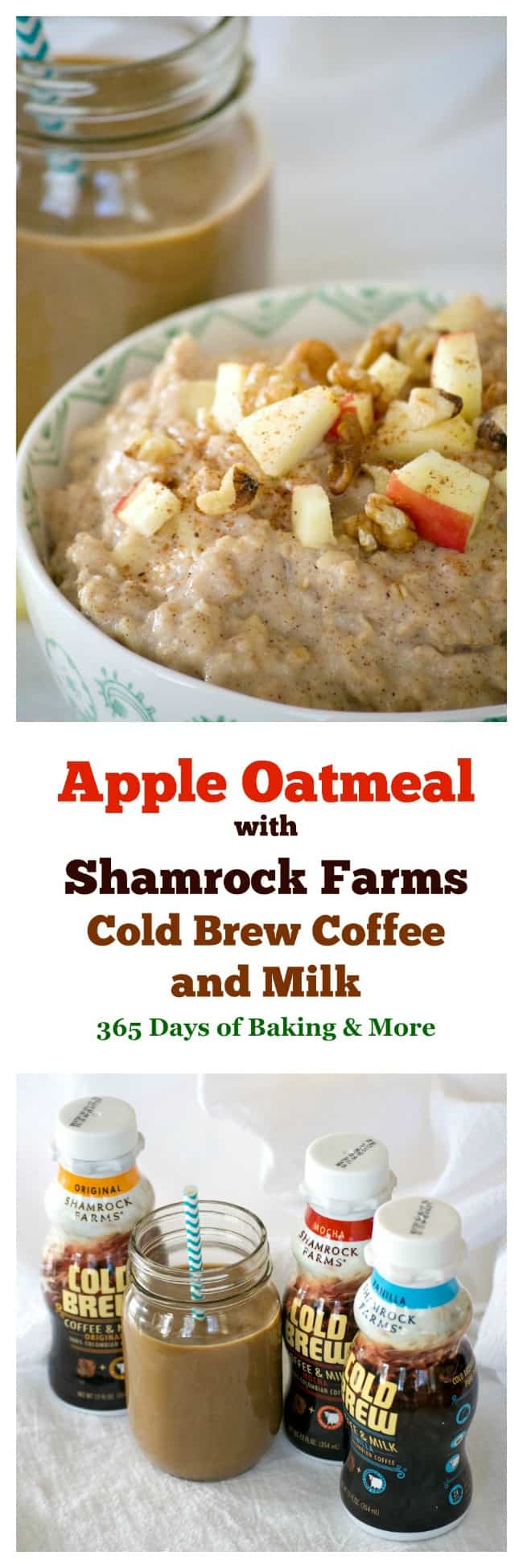 Enjoy one of three NEW flavors of Shamrock Farms Cold Brew Coffee and Milk at breakfast or any time of day. It pairs perfectly with a warm bowl of Apple Oatmeal in the morning!