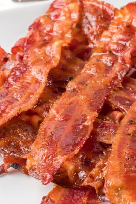 Bacon baked with brown sugar and spices.
