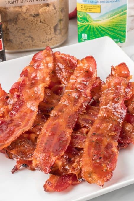 Bacon baked with brown sugar and seasoned with spicy Ranch.