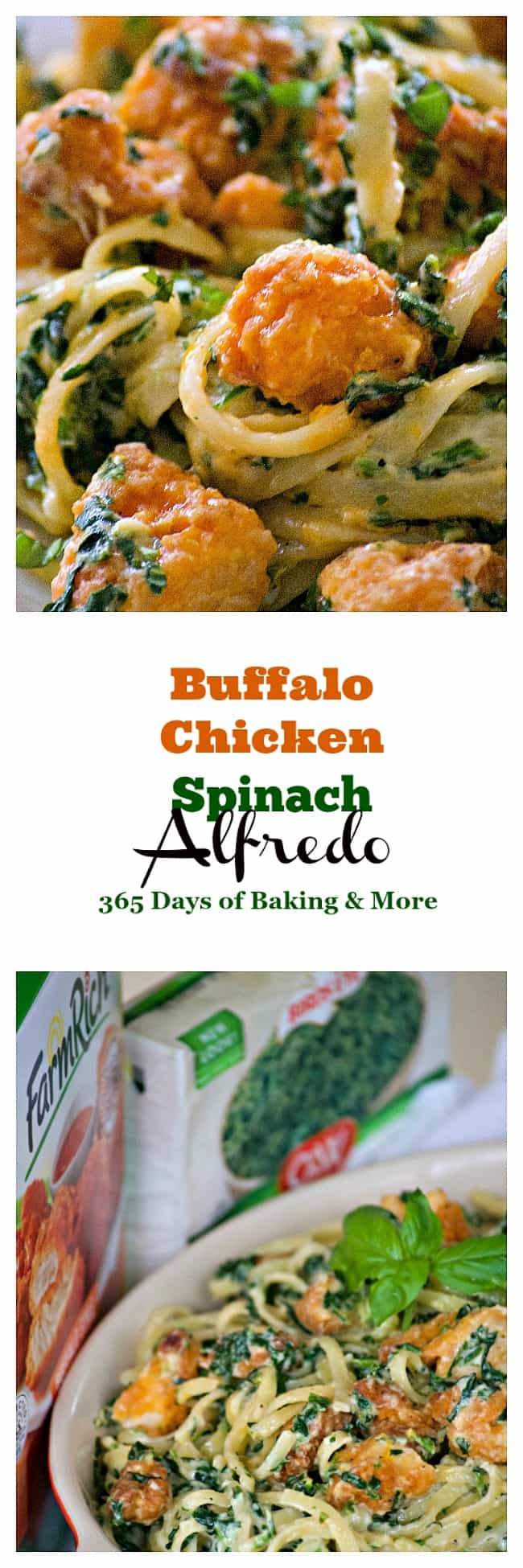 This Buffalo Chicken Spinach Alfredo with Buffalo chicken, chopped spinach, pasta and a homemade Alfredo sauce is an easy dinner that the family will love.