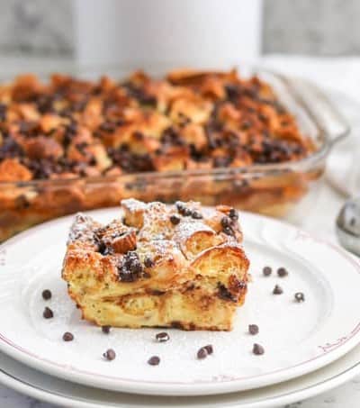 Chocolate Croissant Baked French Toast ready to be eaten.