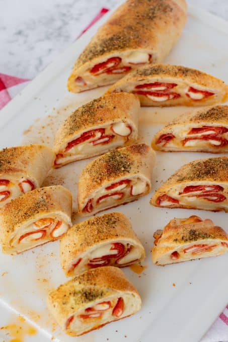 Cheese, pepperoni rolled in pizza dough and baked.