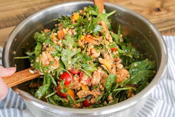 Tossing a Couscous Salad with Chicken.