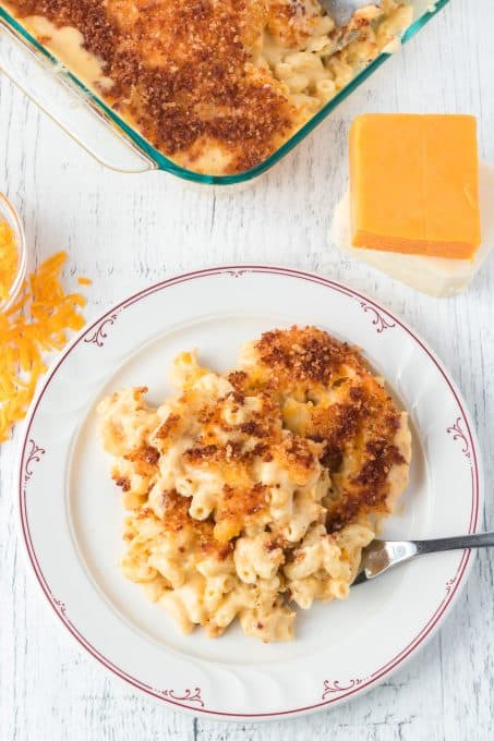A plate full of comfort food. Mac and Cheese.