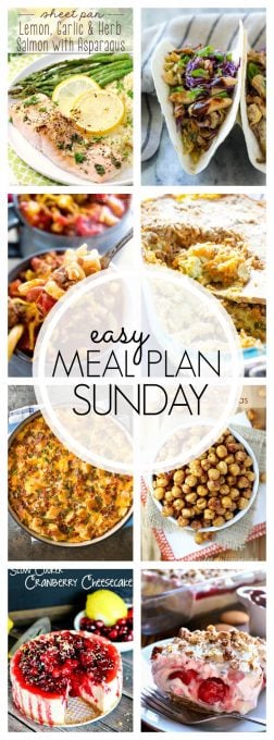 With Easy Meal Plan Sunday Week 85 - six dinners, two desserts, a breakfast and a healthy menu option will help get the week's meal planning done quickly!