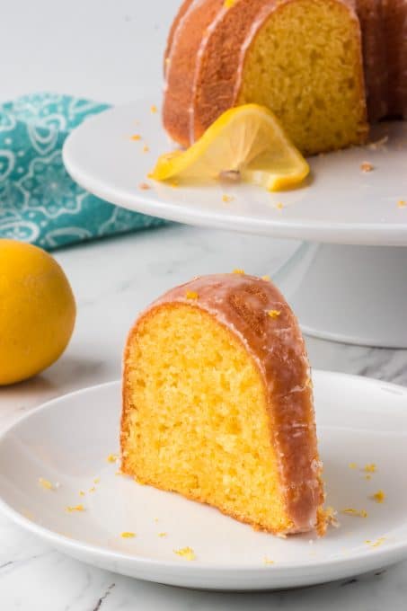 Simple boxed Lemon Cake dessert for on a plate for a party.