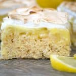 These Lemon Meringue Rice Krispie Treats with their lemony Rice Krispies crust, fresh lemon curd and toasted meringue will make you swoon and ask for more!