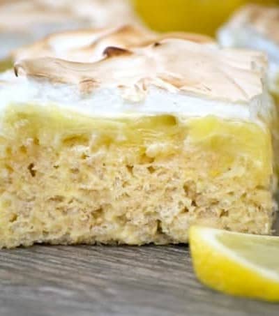 These Lemon Meringue Rice Krispie Treats with their lemony Rice Krispies crust, fresh lemon curd and toasted meringue will make you swoon and ask for more!