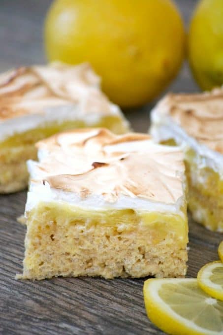 These Lemon Meringue Rice Krispie Treats with their lemony Rice Krispies crust, fresh lemon curd and toasted meringue will make you swoon and ask for more!