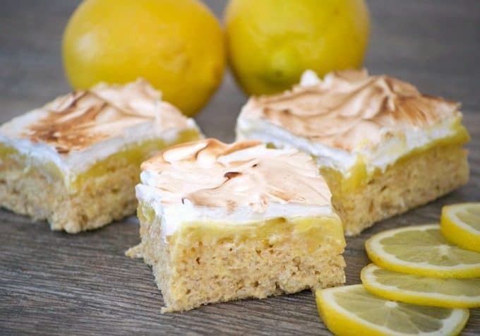 These Lemon Meringue Rice Krispie Treats with their lemony Rice Krispies crust, fresh lemon curd and toasted meringue will make you swoon and ask for more!