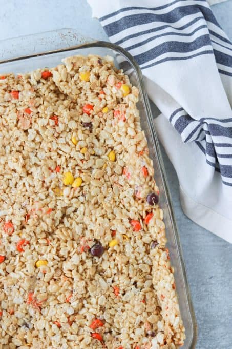 Rice Krispies Treats in the pan.