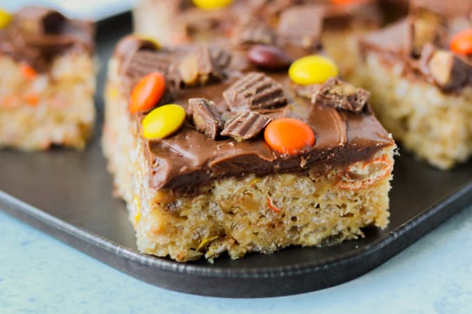 Reese's Rice Krispies Treats with peanut butter.