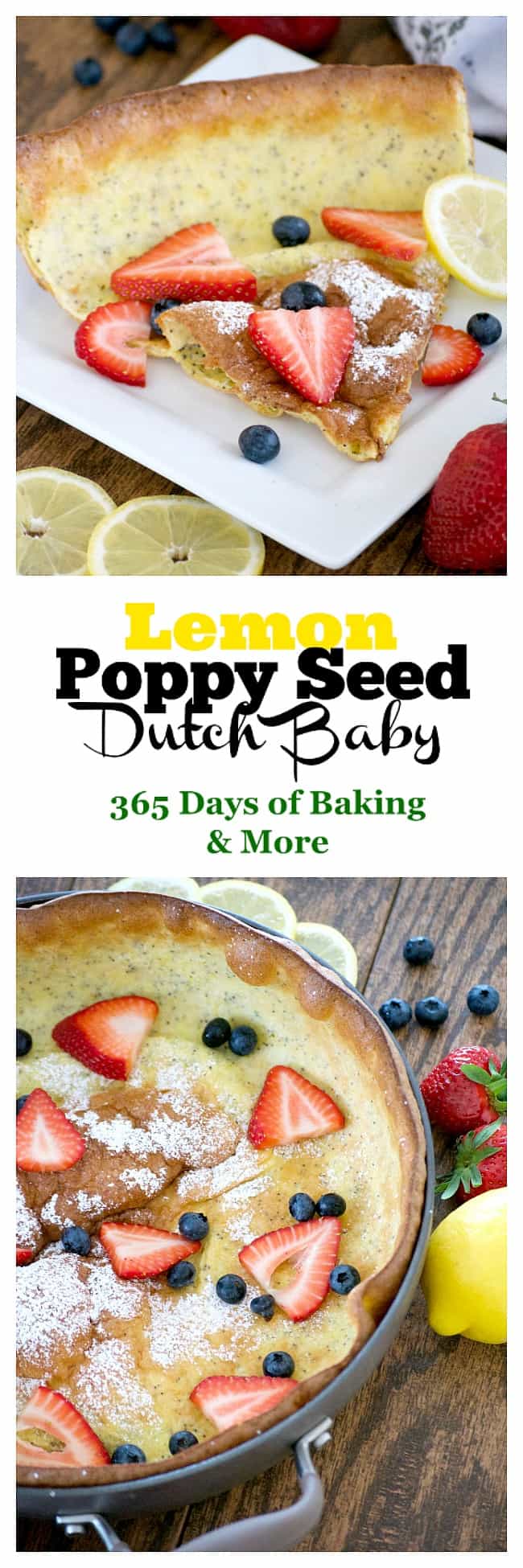 This Lemon Poppy Seed Dutch Baby is a light and fluffy pancake baked in the oven. With a light lemon flavor, it's a perfect breakfast treat for the weekend.