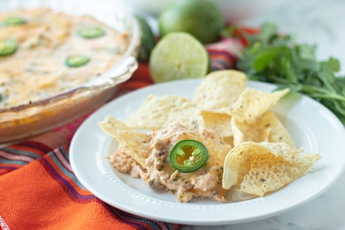 Taco Dip with shredded chicken.